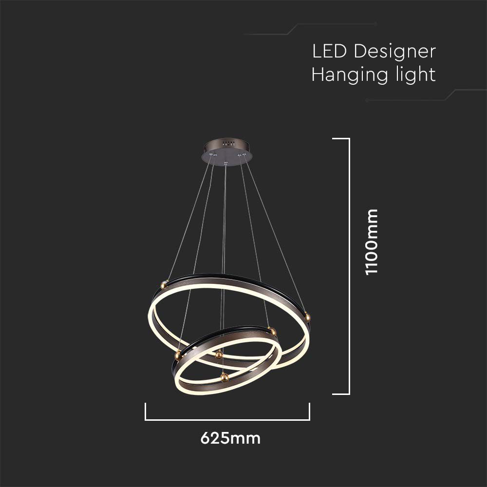 50W LED Designer Hanging Lamp Double Ring 3000K Coffee Body