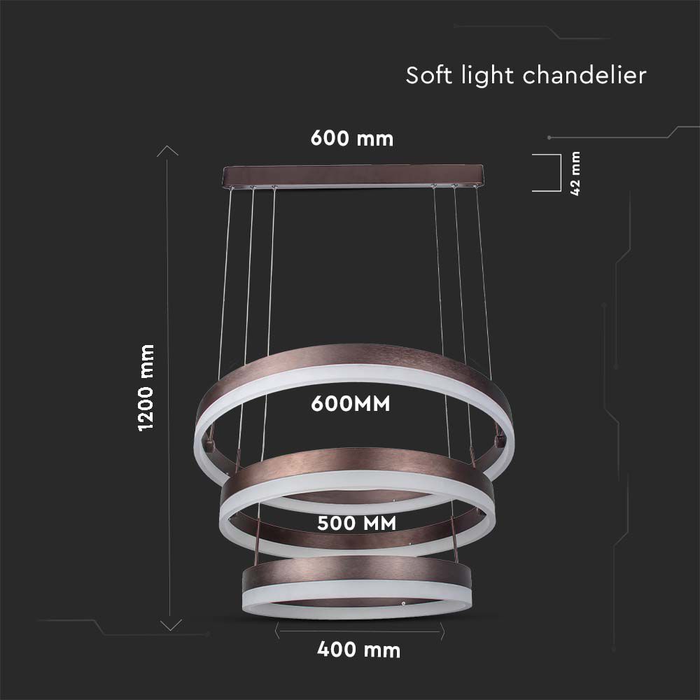 92W Soft Light Chandelier Dimmable Coffee 3000K