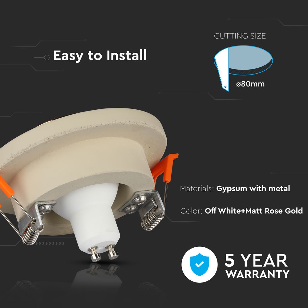 GU10 Fitting Concrete Metal Off White Recessed Light Matt Rose Gold Rotondo img 1