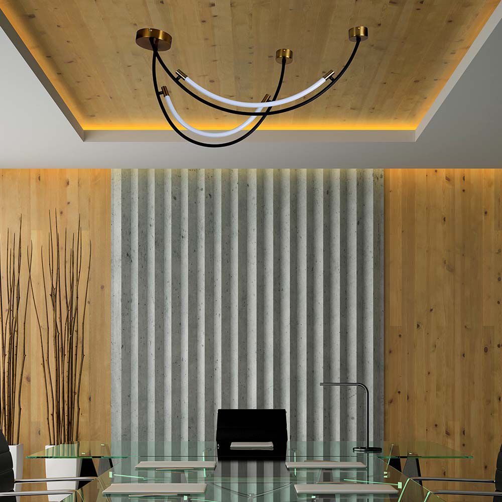 Lampadario LED a Sospensione con 2 Mezzaluna 20W in Metallo Nero e Ottone img 1