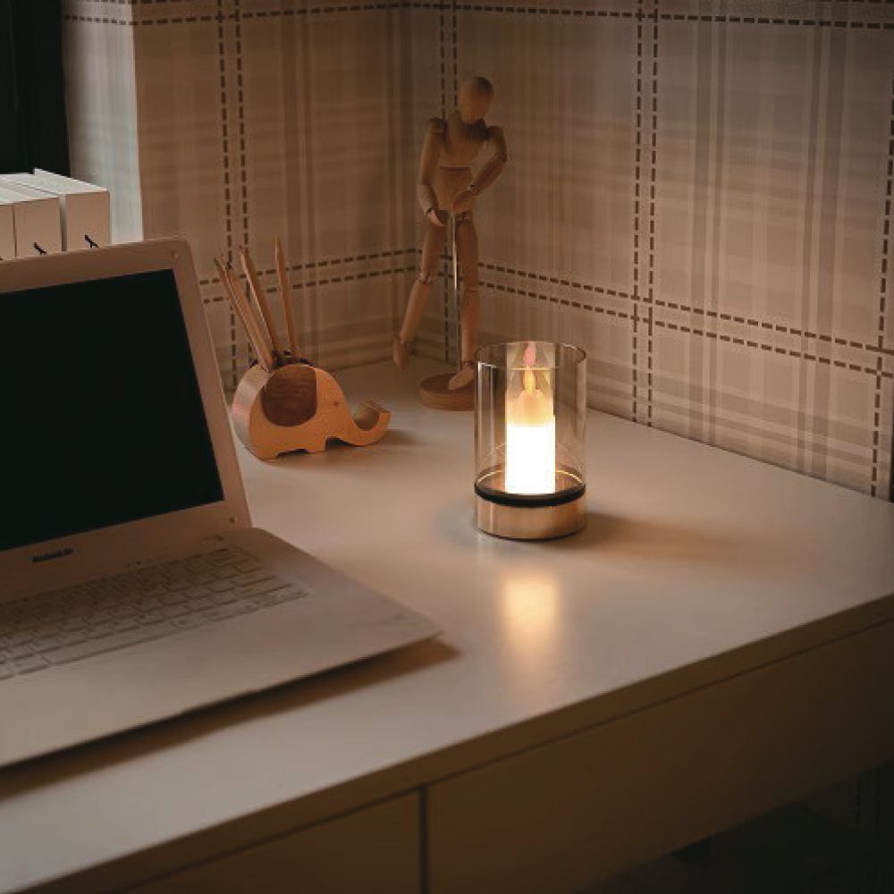 3W LED Candle Table Lamp 3000K Champagne Gold Amber Glass