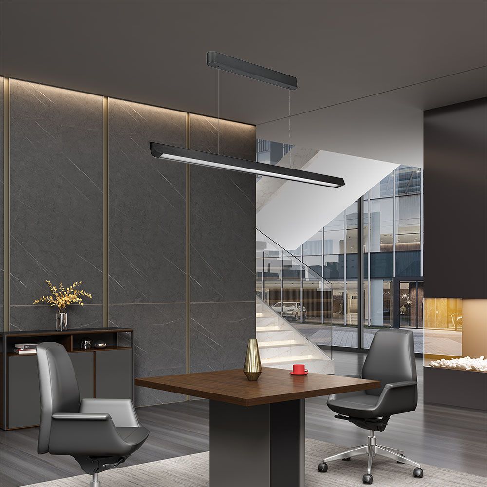 36W LED Linear Hanging Suspension Light Diffuser Plate Type-CCT:3IN1 - Black img 1