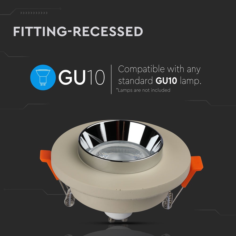 GU10 Fitting Concrete Metal Off White Recessed Light Chrome Rotondo