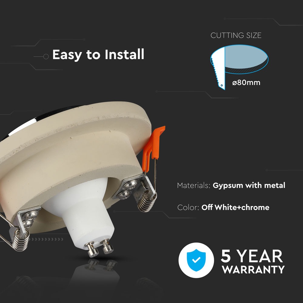 GU10 Fitting Concrete Metal Off White Recessed Light Chrome Rotondo img 1