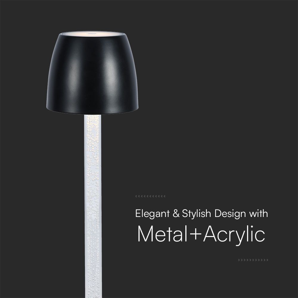 3W LED Table Lamp - Transparent Pole 3000K Black Body