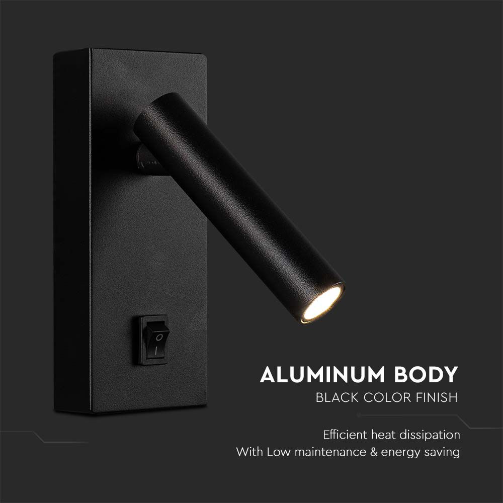 FARETTO LED DA PARETE 2W 4000K CORPO NERO img 1
