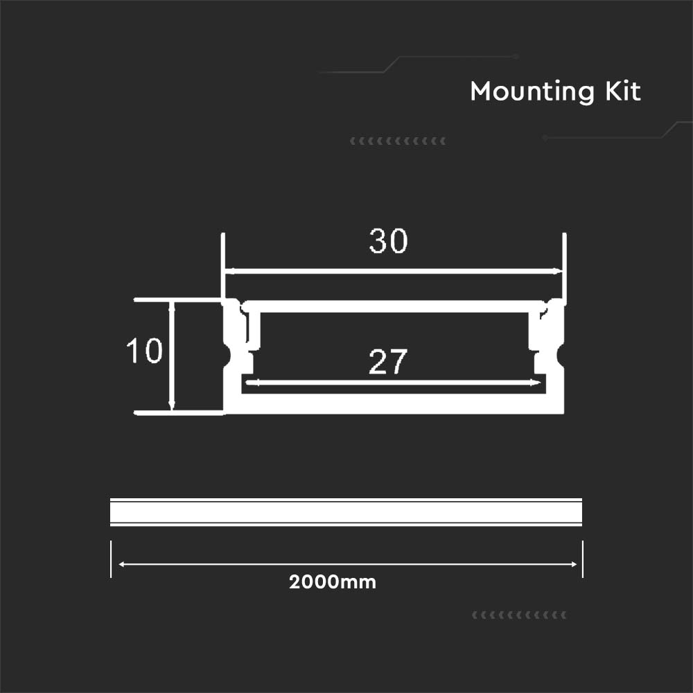 KIT MONTAGGIO CON DIFFUSORE PER STRISCIA LED 2000x30x10mm CORPO ARGENTO