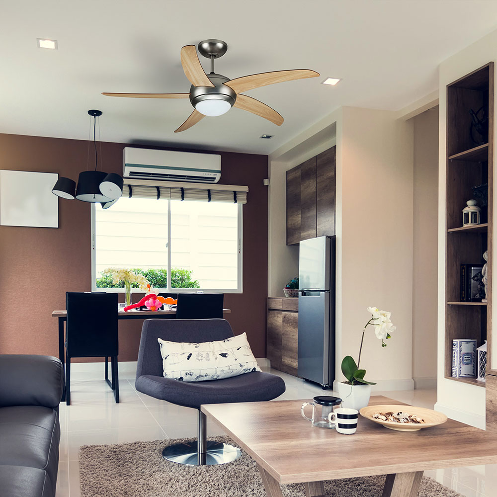 2 x E27 LED Ventilatore a soffitto Telecomando 5 pale