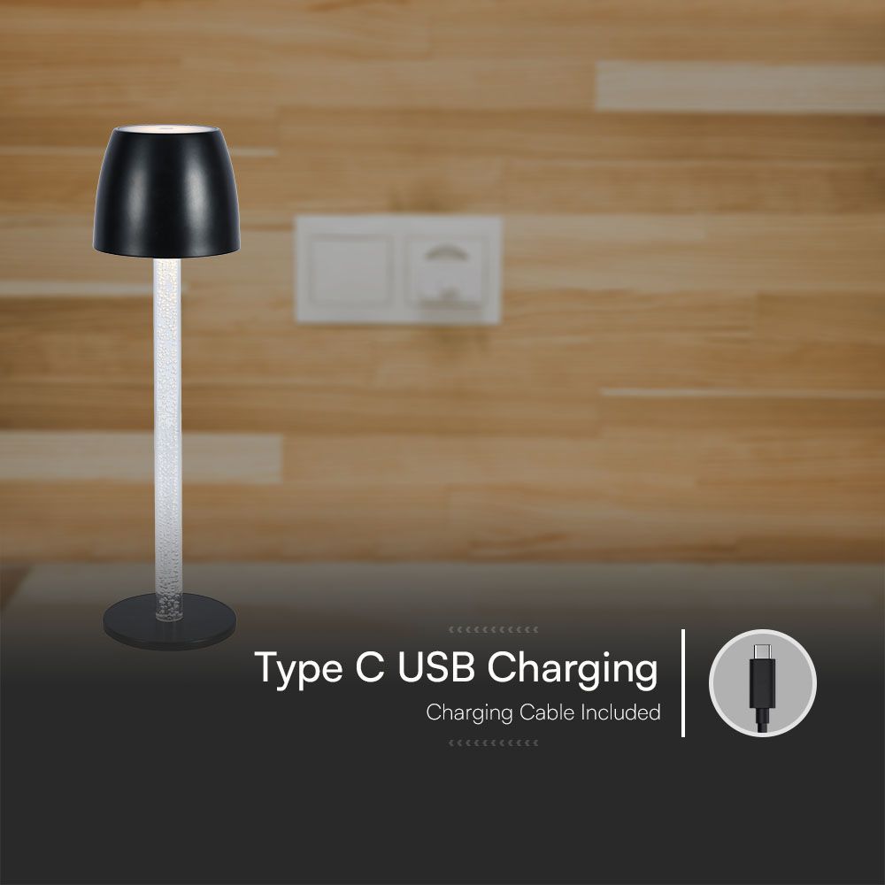 3W LED Table Lamp - Transparent Pole 3000K Black Body img 2