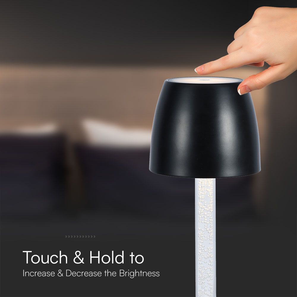 3W LED Table Lamp - Transparent Pole 3000K Black Body img 1