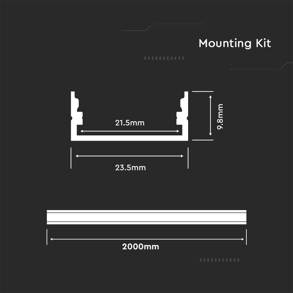 Kit di montaggio per strisce LED in alluminio con diffusore Bianco 2000 x 23,5 x 10 mm
