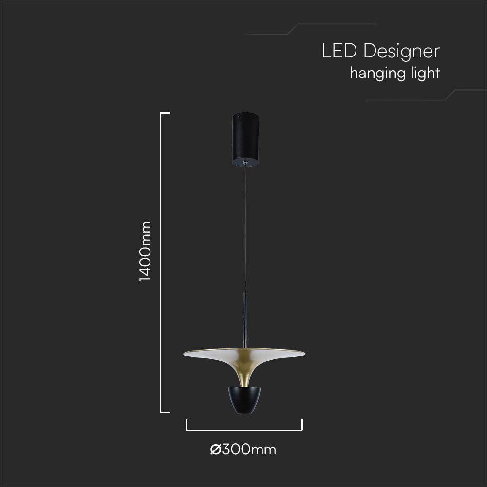 9W LED Designer Hanging Lamp (30*320*100CM) Black+Gold Body 3000K