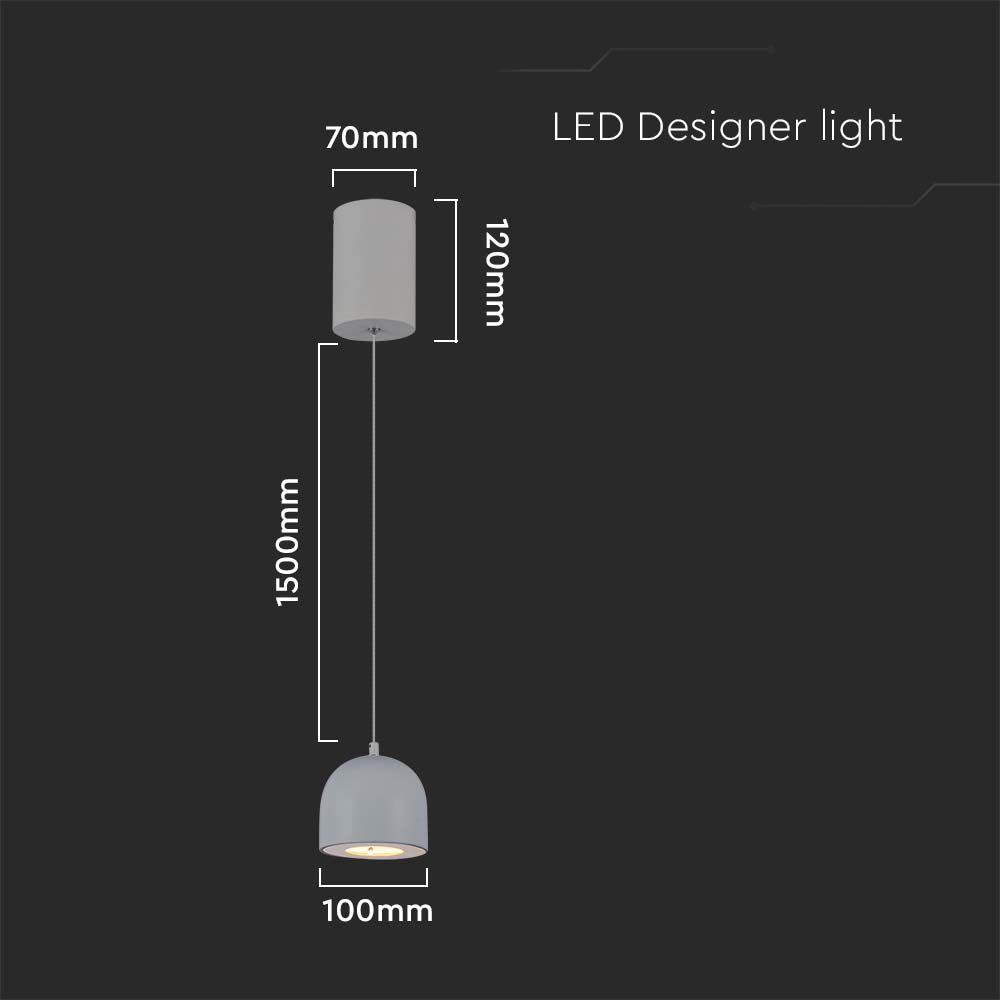 Lampadario LED a Cilindro in Metallo 8.5W 10x162cm Grigio Chiaro 3000K