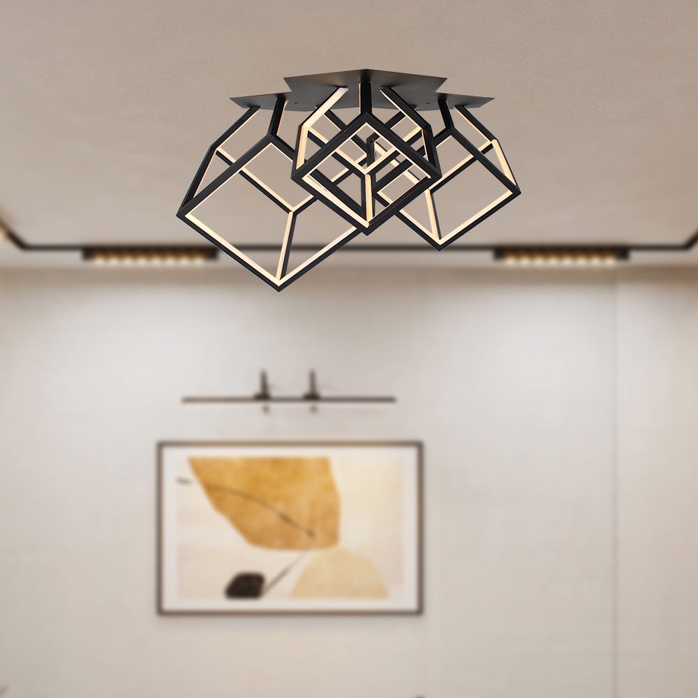 Lampadario LED a 3 Cubi 46W con Montaggio a Plafone Colore Nero 3000K img 1