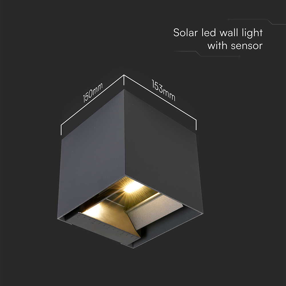 3W LED Solar Wall Light 3in1 Dark Grey Body IP65