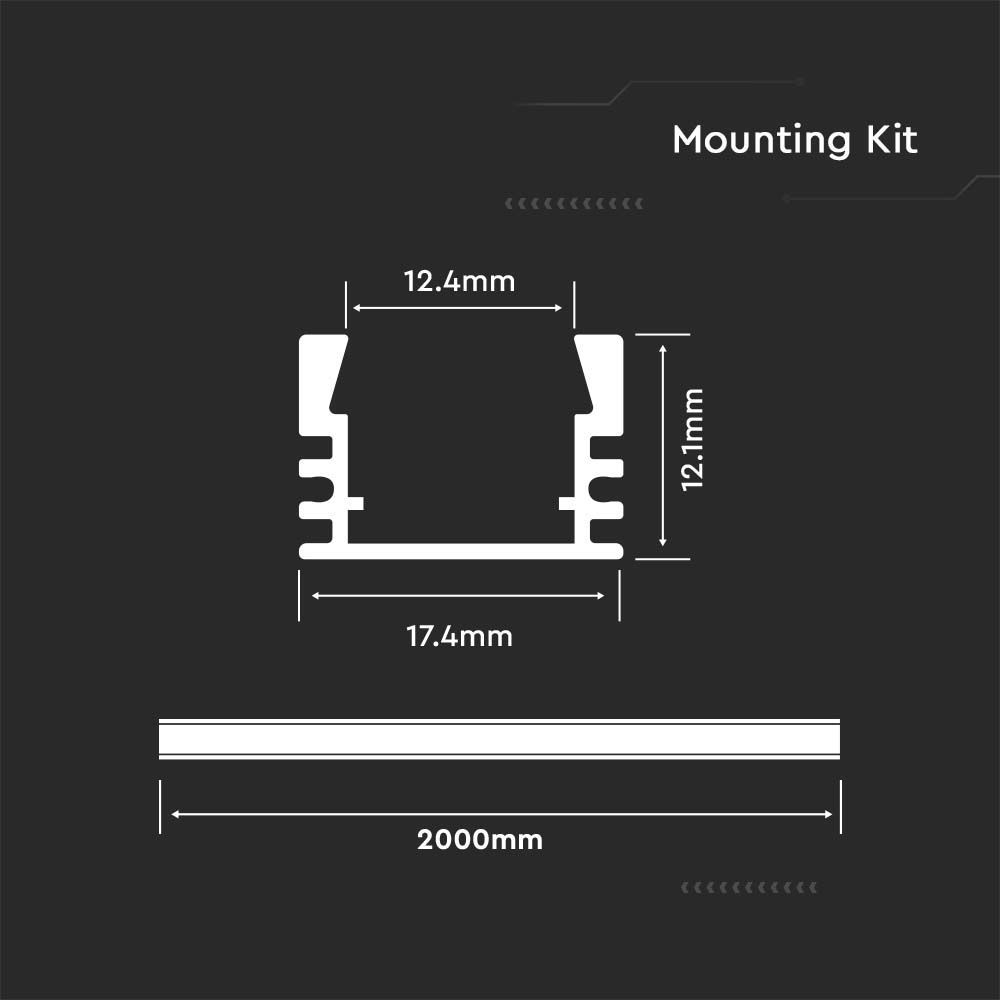 Kit di montaggio per strisce LED in alluminio con diffusore Opaco 2000 x 17,4 x 12,1 mm