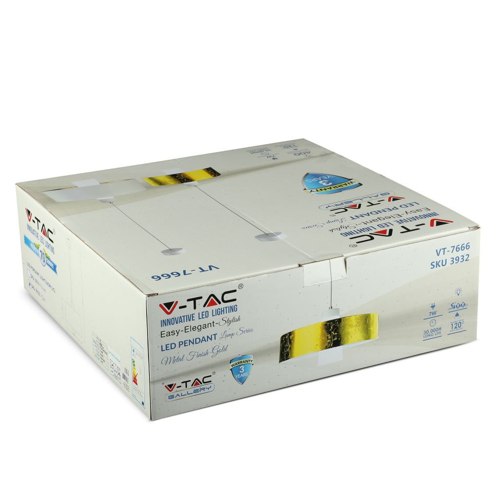 7W LED Lampadario (Acrylico) Gold Lamp Shade 340 Bianco Naturale