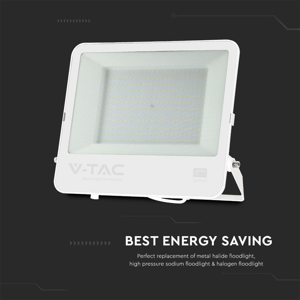 200W LED Floodlight SMD SAMSUNG CHIP 1m White Black Body White Frosted Glass 6400K img 2