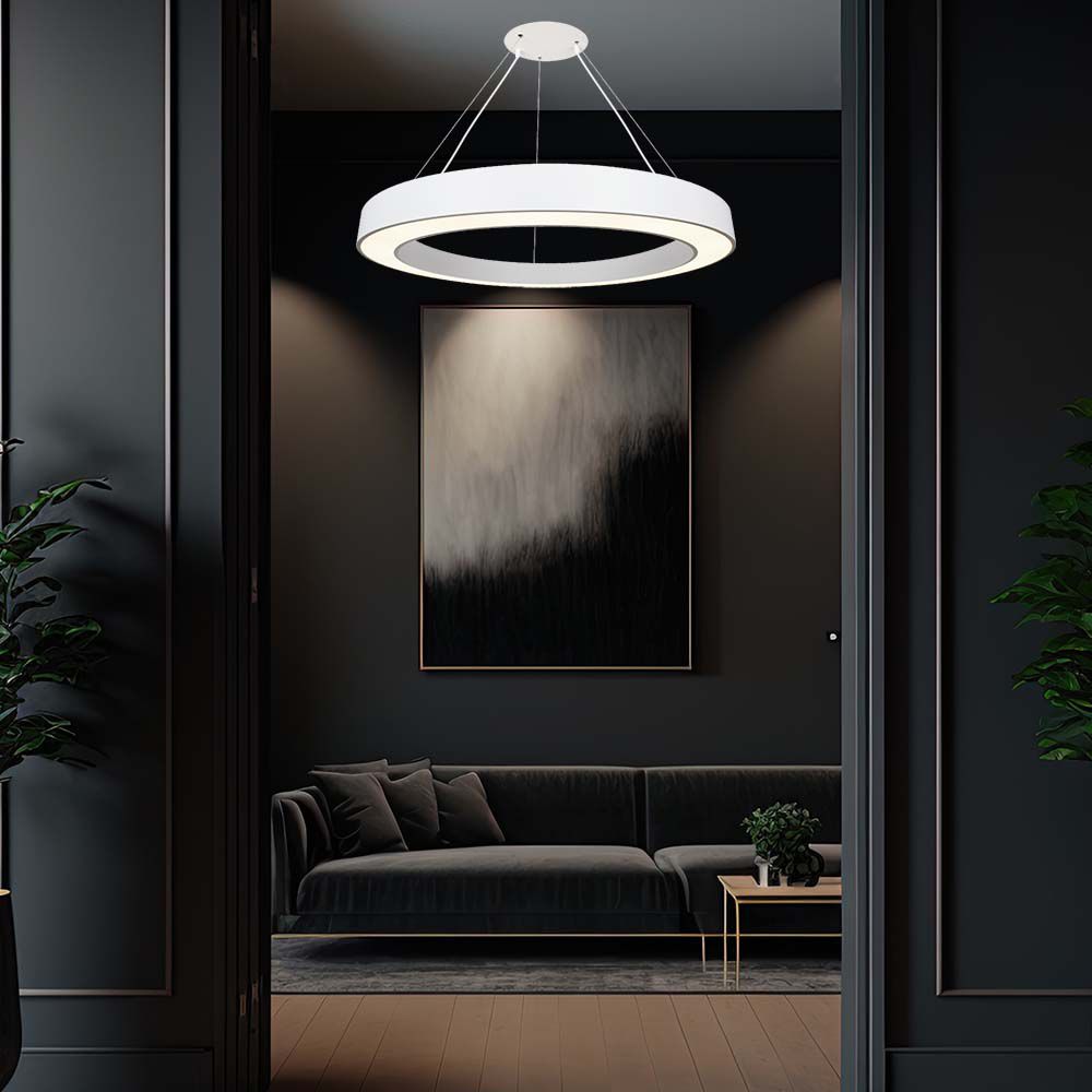 Lampadario LED a Sospensione Circolare Dimmerabile TRIAC in Metallo Colore Bianco 