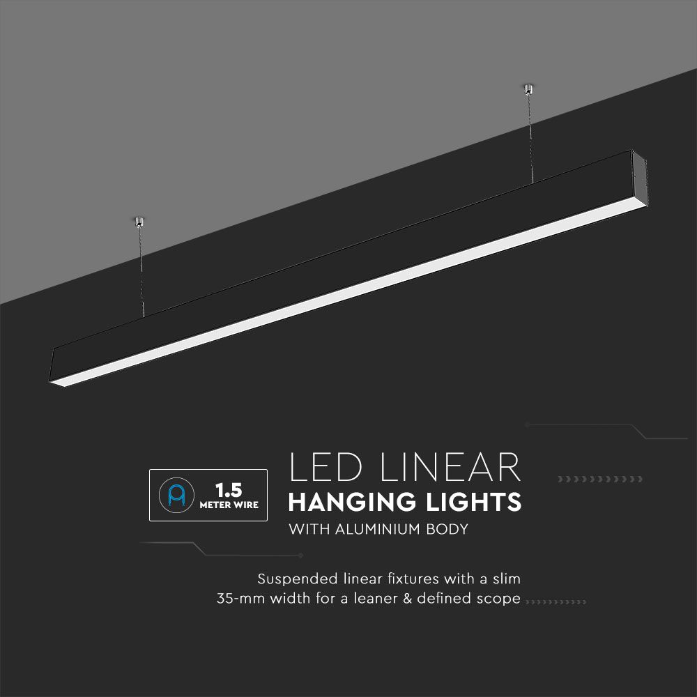 LED Linear Light SAMSUNG CHIP - 40W Hanging Suspension Black Body 4000K 1200x35x67mm