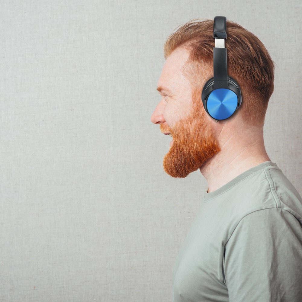 Cuffia Senza Fili Bluetooth con Testa Rotante 500mAh Colore Blu con Custodia
