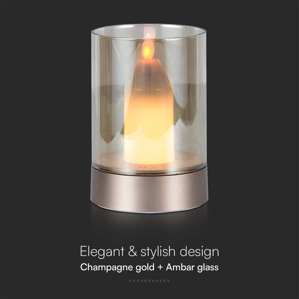 3W LED Candle Table Lamp 3000K Champagne Gold Amber Glass