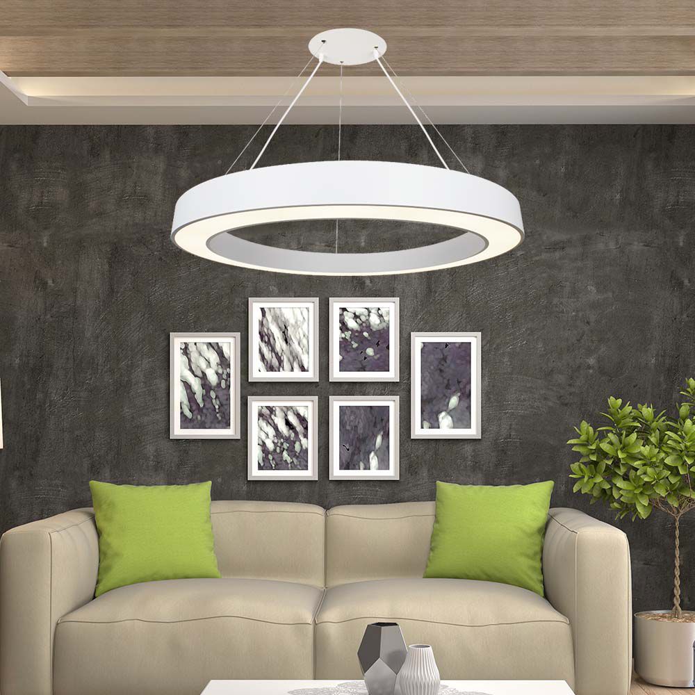 Lampadario LED a Sospensione Circolare Dimmerabile TRIAC in Metallo Colore Bianco  img 1