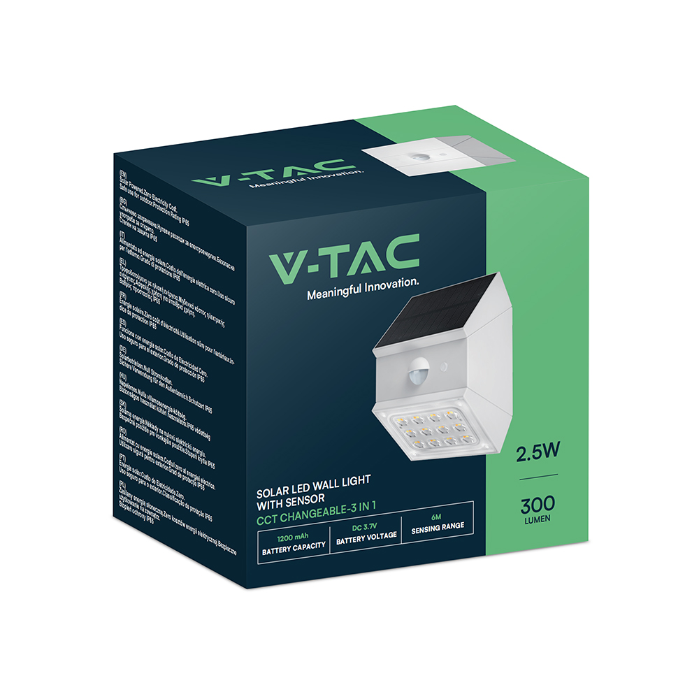 2.5W LED Solar Wall Light Sensor 1200mAh 3.7V CCT3IN1 White Body