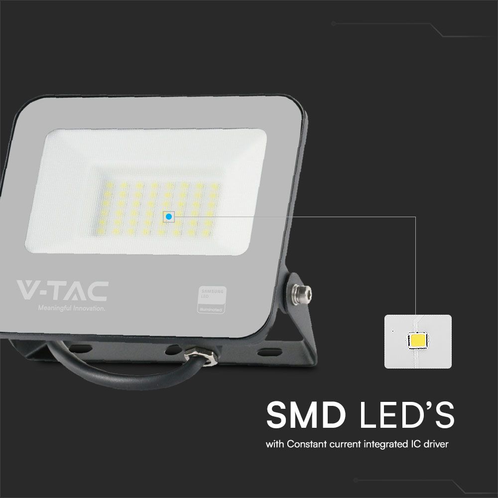 30W LED Floodlight SMD SAMSUNG CHIP 1m Wire Black Body White Frosted Glass 4000K