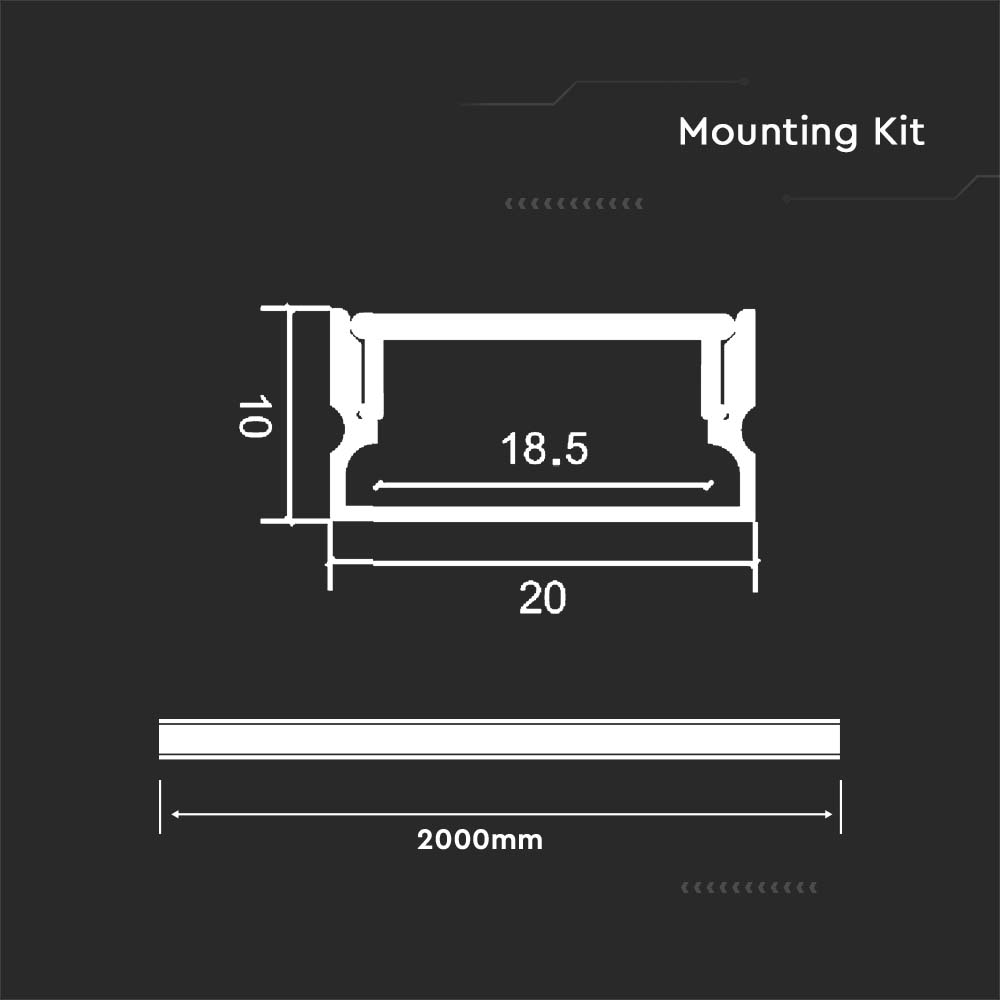KIT MONTAGGIO CON DIFFUSORE PER STRISCIA LED 2000x20x10mm CORPO ARGENTO