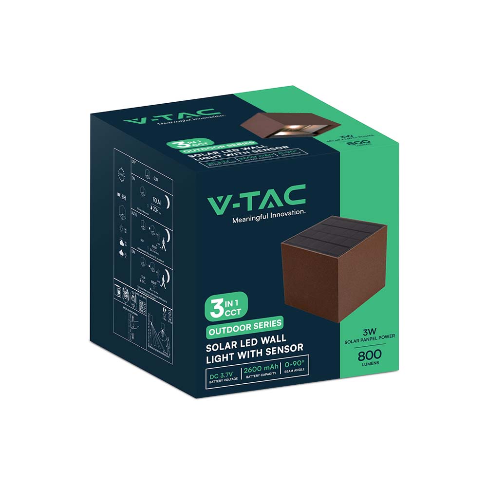 9W LED Solar Wall Light 3in1 Corten Body IP65