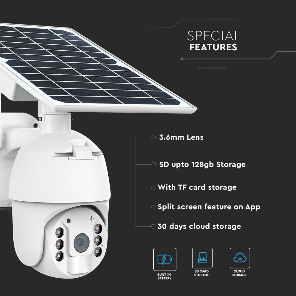 WIFI HD Smart Solar Energy PTZ Camera With Sensor White img 6