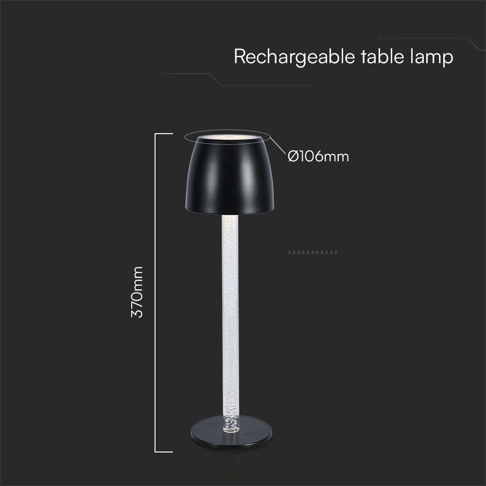 3W LED Table Lamp - Transparent Pole 3000K Black Body