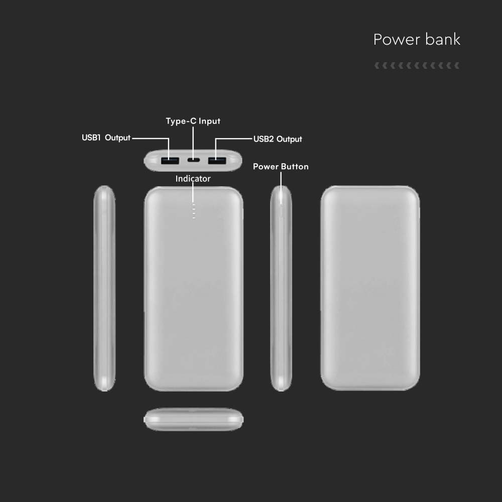Power Bank 10.000 mAh Dual USB e Tipo C Colore Silve