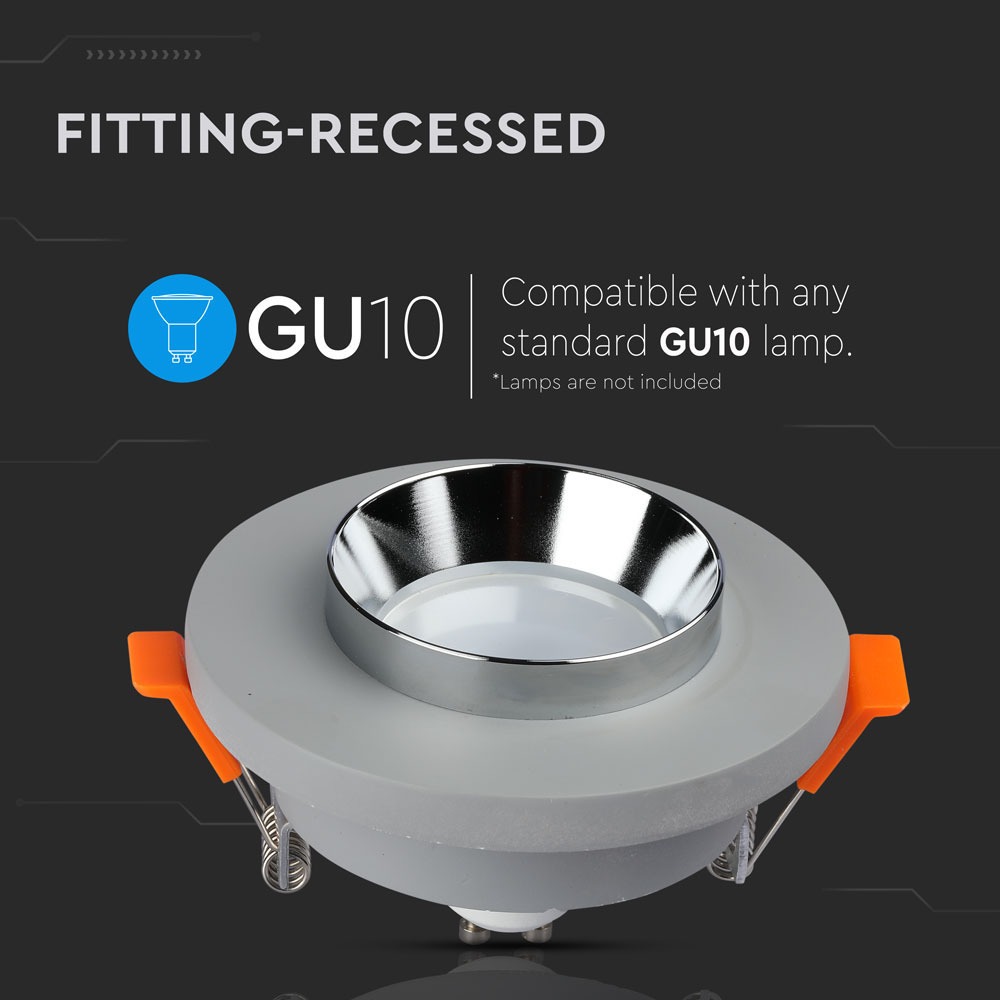 GU10 Fitting Gypsum Metal Grey Recessed Light Chrome Rotonda