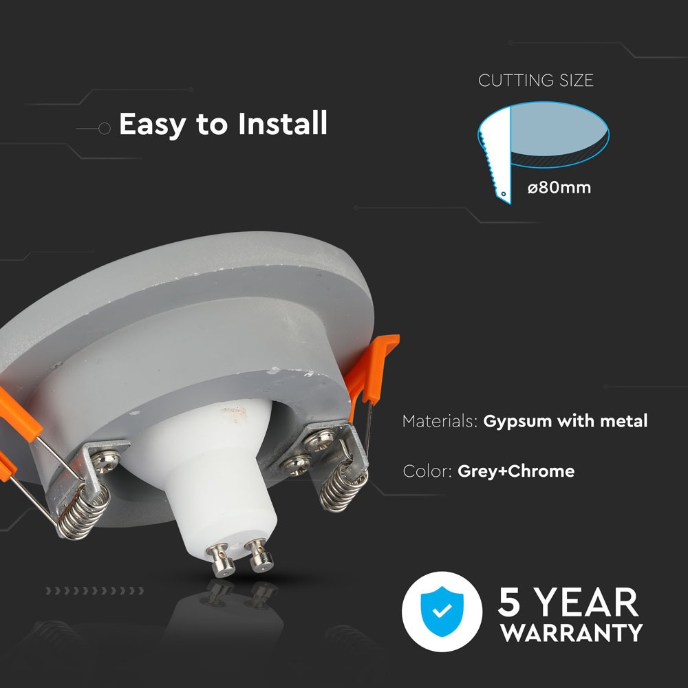 GU10 Fitting Gypsum Metal Grey Recessed Light Chrome Rotonda img 1