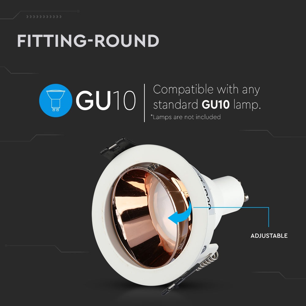 GU10 Fitting Bianco, Rose Gold Rotonda