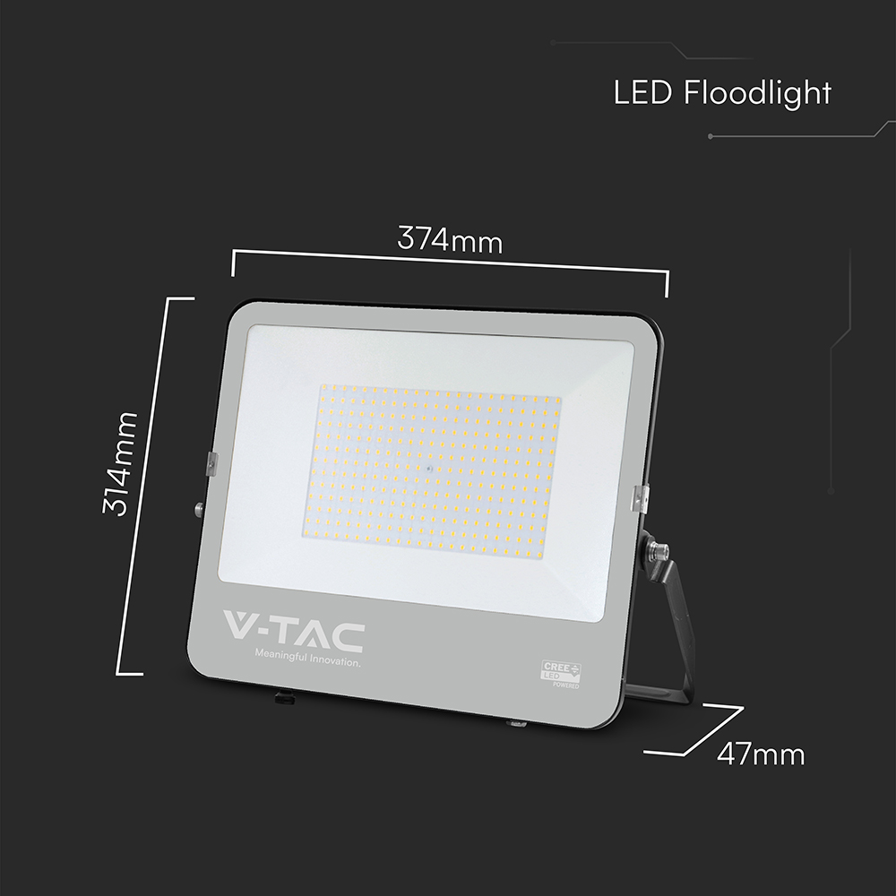 200W LED Floodlight CREE CHIP Black Body Grey Glass 4000K 135LM/W