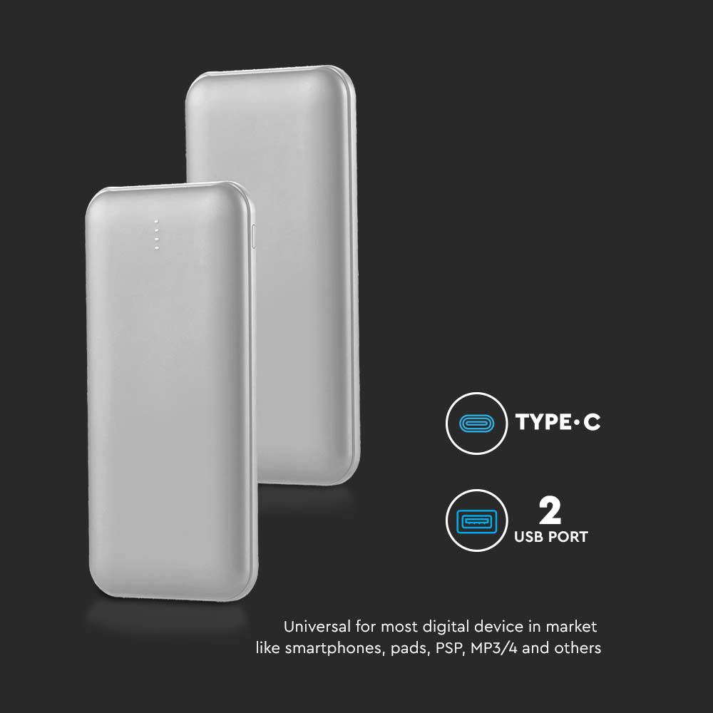 Power Bank 10.000 mAh Dual USB e Tipo C Colore Silve img 2
