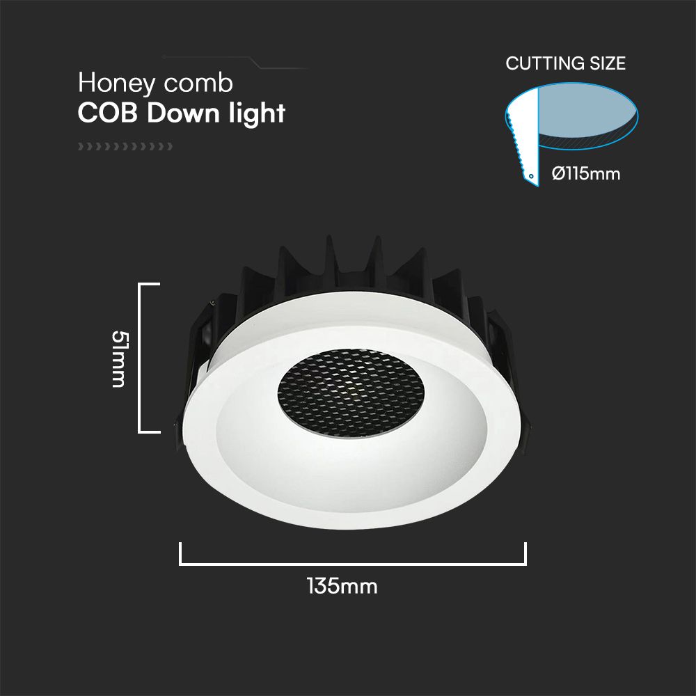 24W LED Honey COMB Downlight Bridgelux Chip 3in1 White Ring + Black Heating