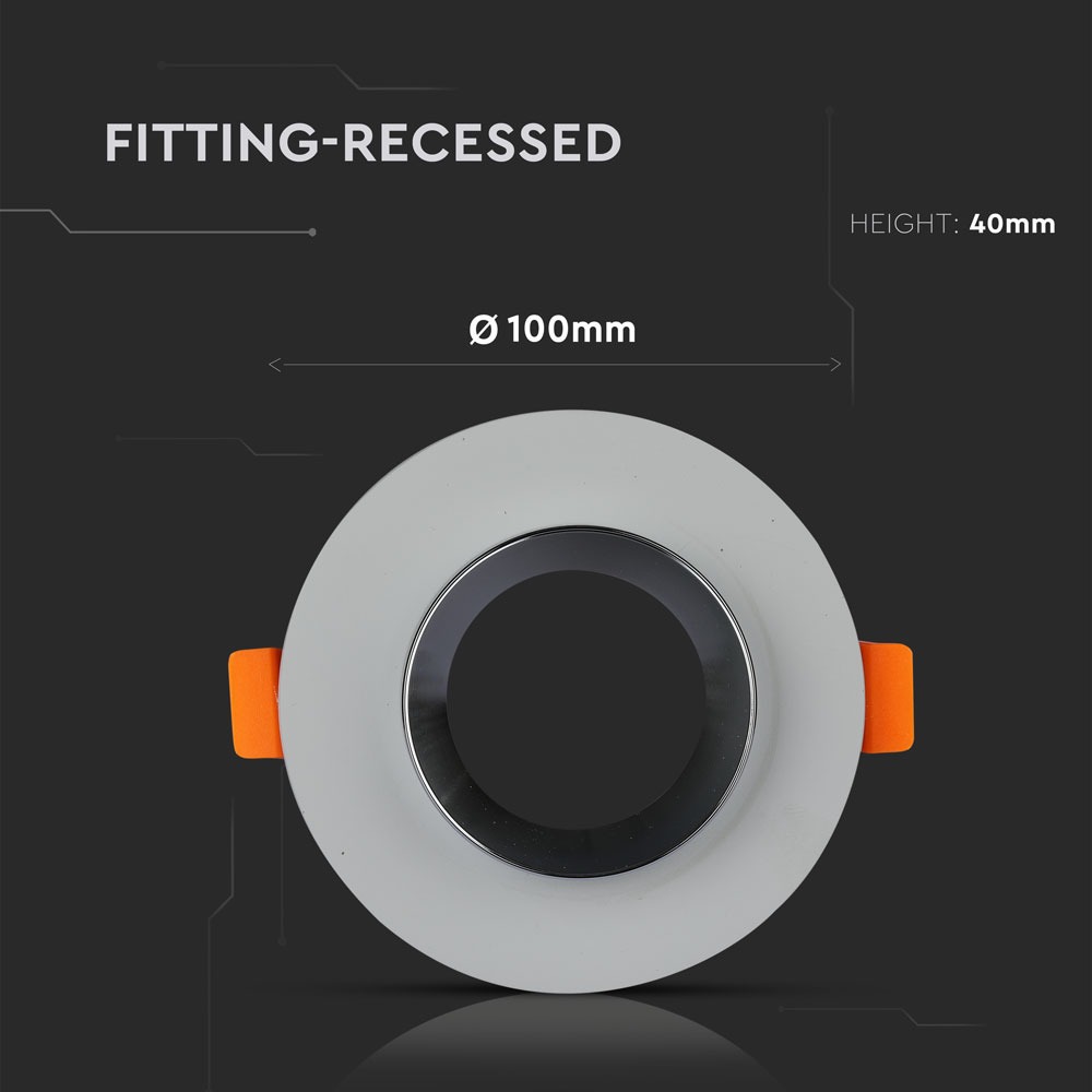 GU10 Fitting Gypsum Metal Grey Recessed Light Chrome Rotonda