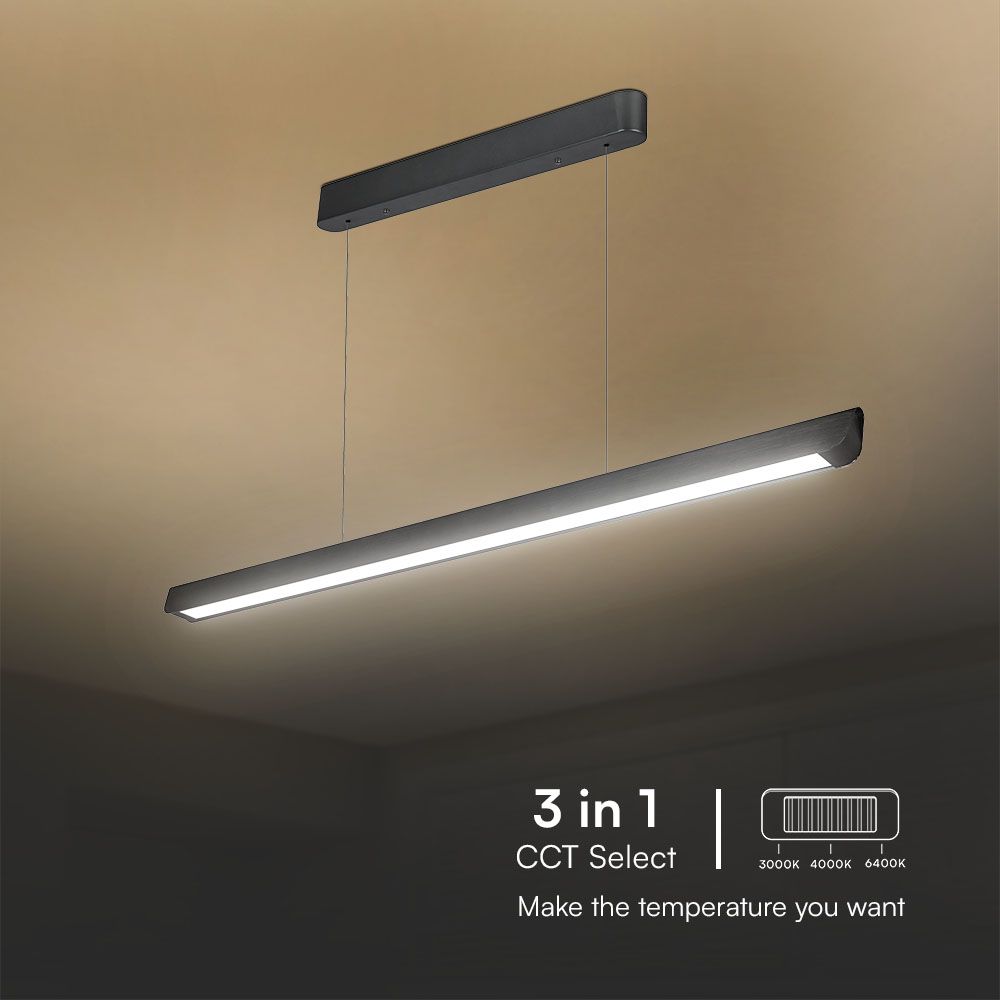 36W LED Linear Hanging Suspension Light Diffuser Plate Type-CCT:3IN1 - Black img 1