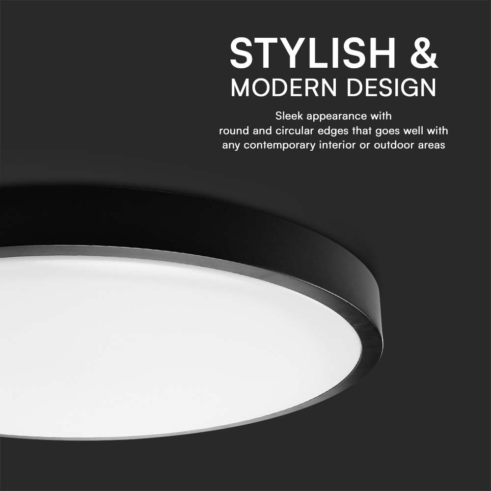 36W LED Dome Light Round Black Frame 6400K IP44