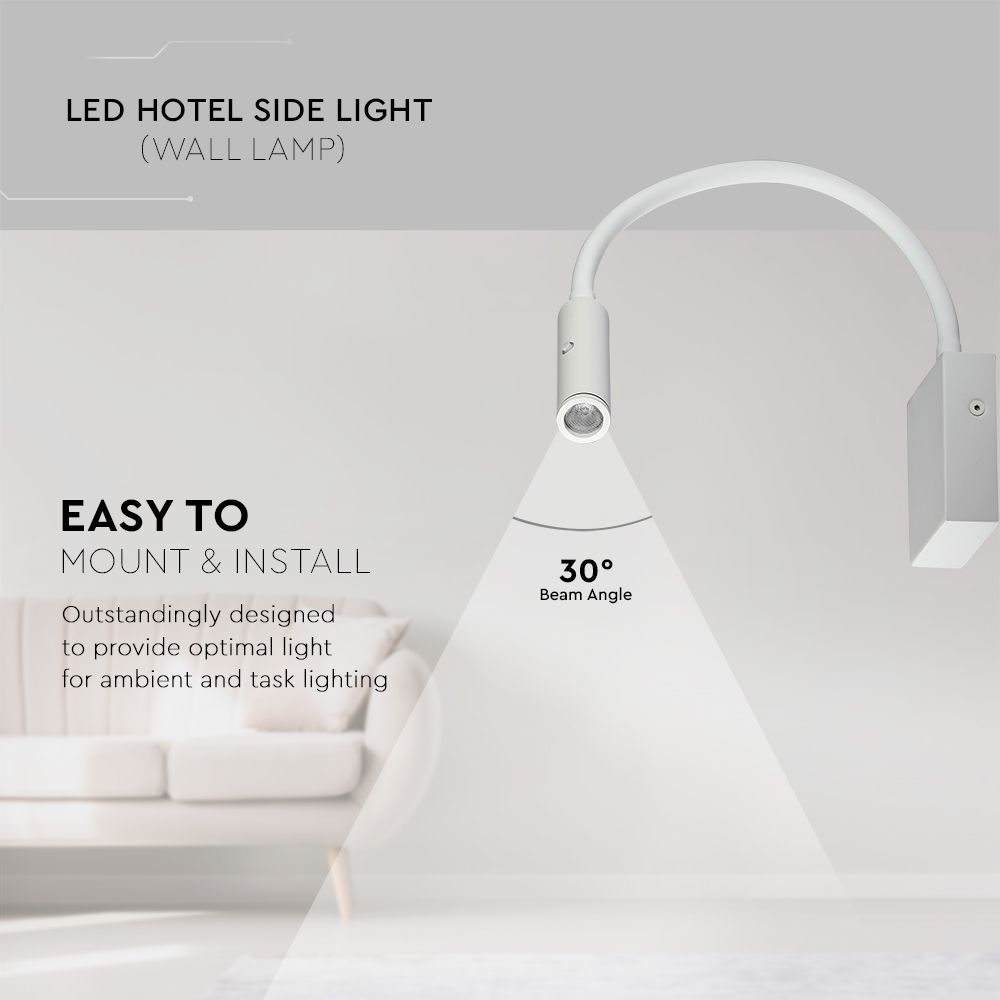Applique da Hotel per Lettura LED 3W Colore Bianco img 1