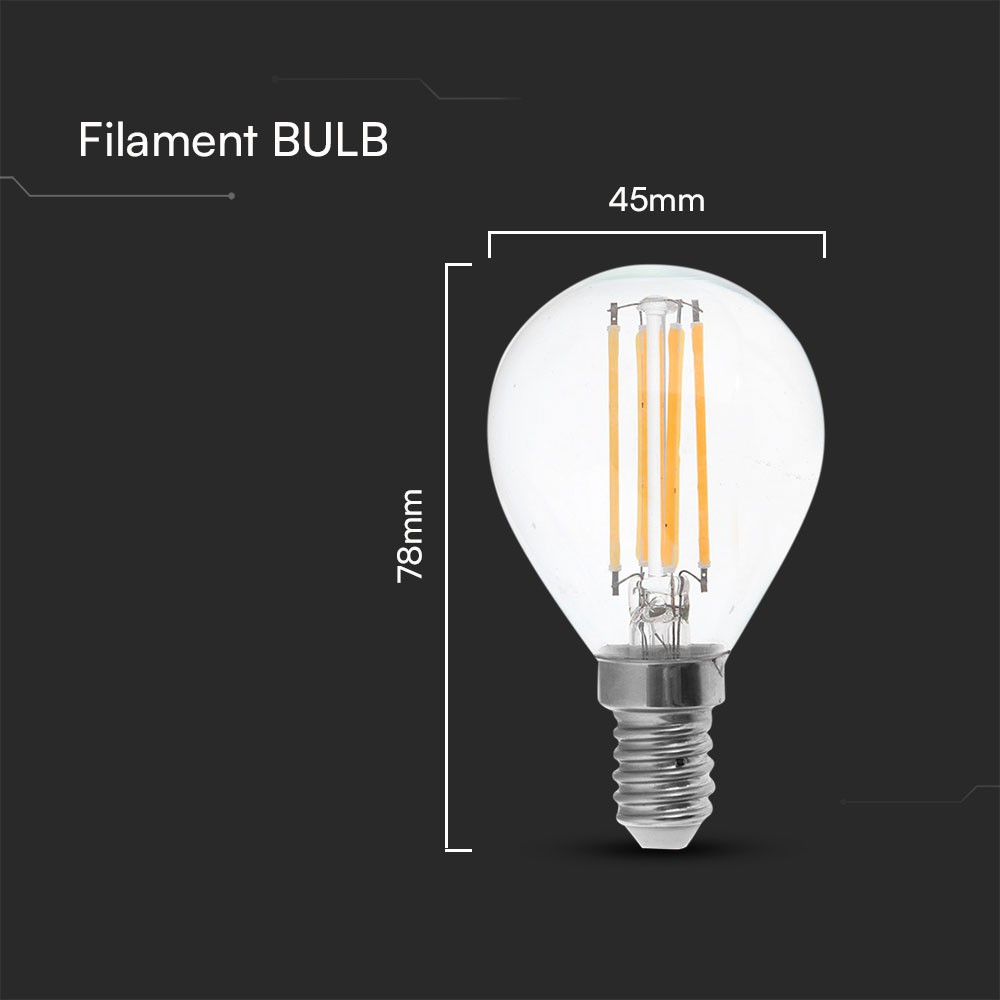 Lampadina LED E14 6W 100LM/W P45 Filamento 4000K