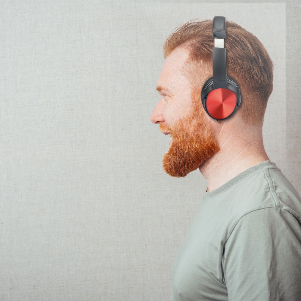 Cuffia Senza Fili Bluetooth con Testa Rotante 500mAh Colore Rosso con Custodia