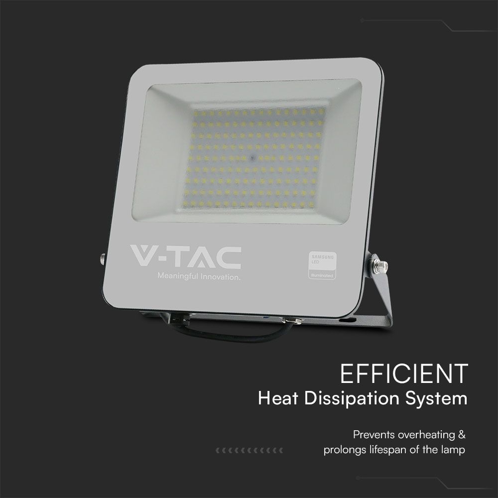 100W LED Floodlight SMD SAMSUNG CHIP 1m Wire Black Body Grey Frosted Glass 6400K img 1