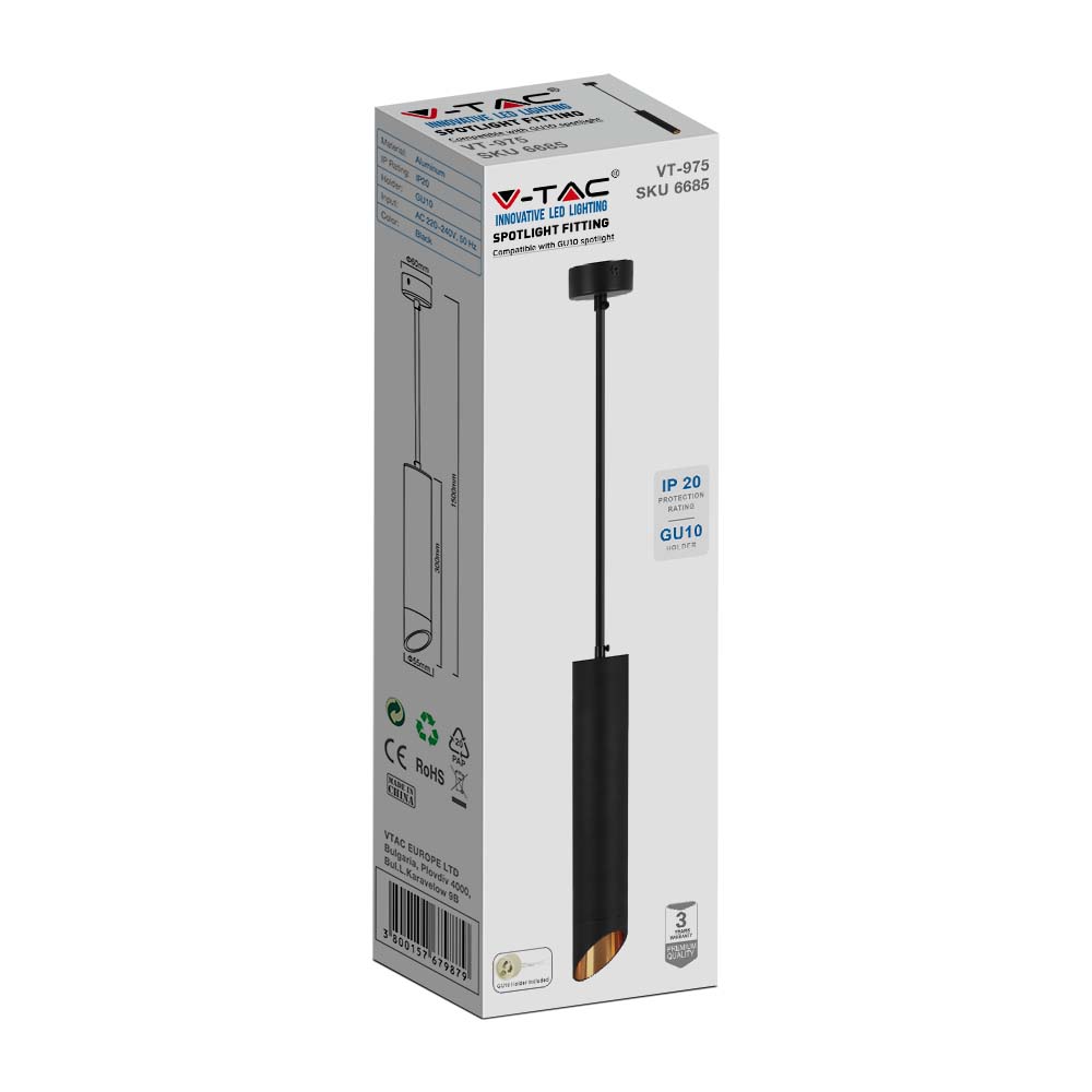 1*GU10 Hanging Pendant Black D 55*300MM