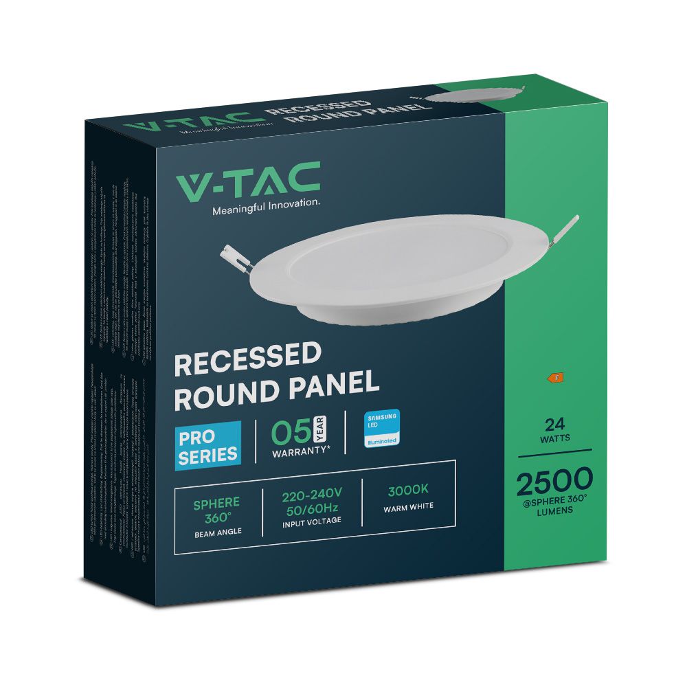 24W LED SAMSUNG CHIP Backlit Panel Recessed - Round 6400K