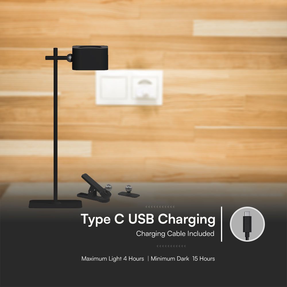 3W LED Magnetic Table Lamp With Battery 1800mAh CCT: 3IN1 Black Body img 2